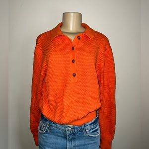 Urban Outfitters Orange Knit Cropped Sweater Pullover Polo Button Y2k 90's